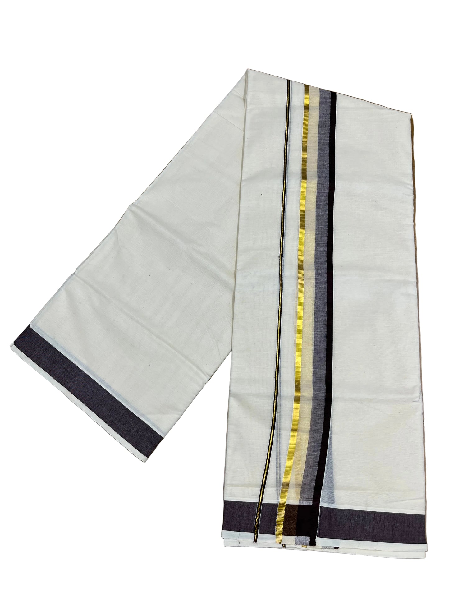 Southloom Pure Cotton Mundu with Brown & Gold Kasavu Border (South Indian Kerala Dhoti)