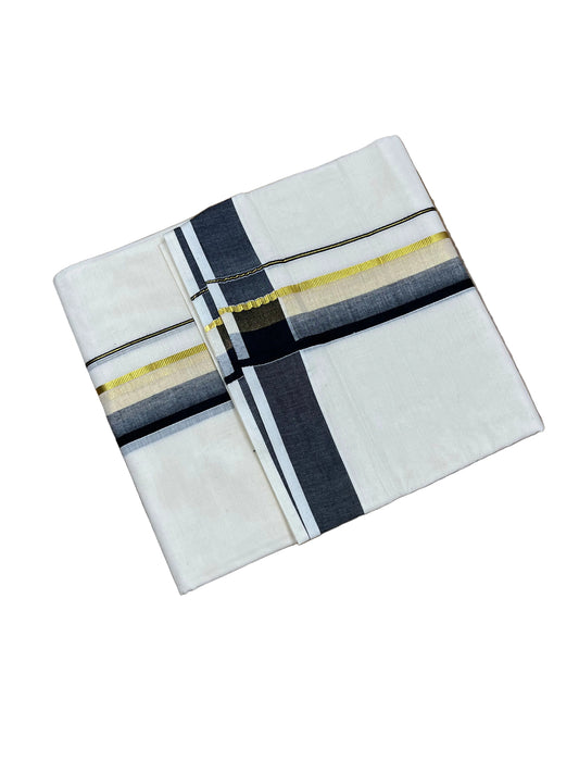 Southloom Pure Cotton Mundu with Black & Gold Kasavu Border (South Indian Kerala Dhoti)