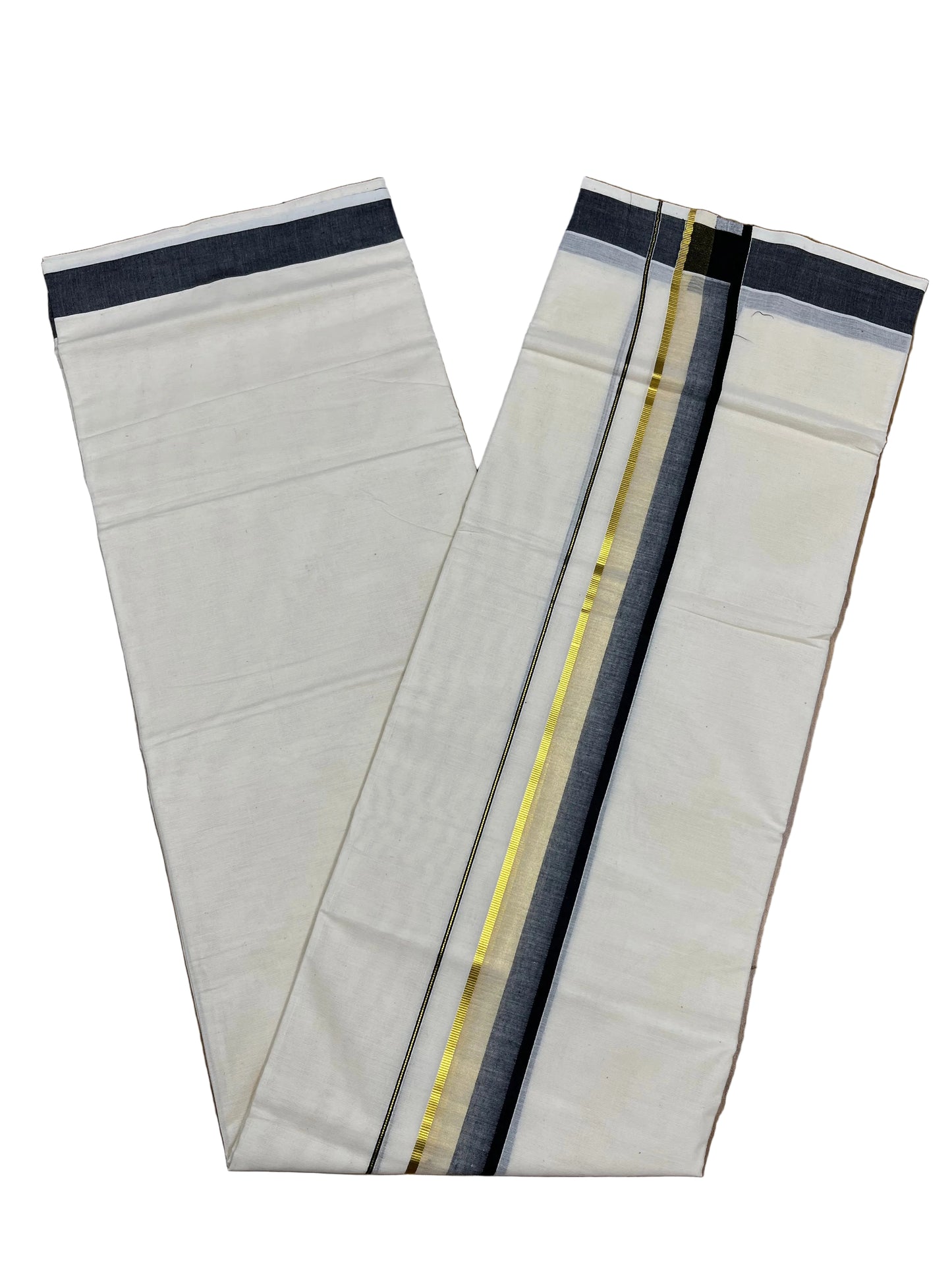 Southloom Pure Cotton Mundu with Black & Gold Kasavu Border (South Indian Kerala Dhoti)