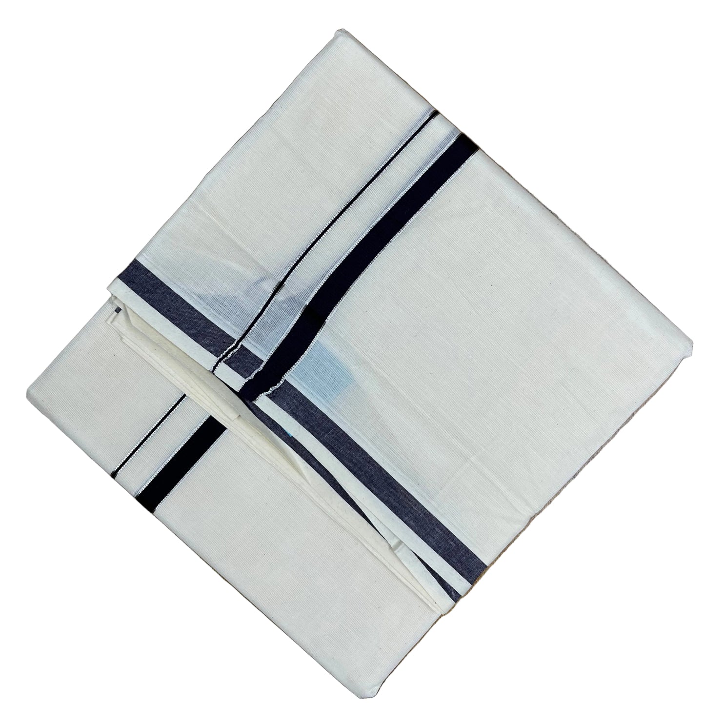Southloom Pure Cotton Mundu with Silver Line And Purple Border (South Indian Kerala Dhoti)