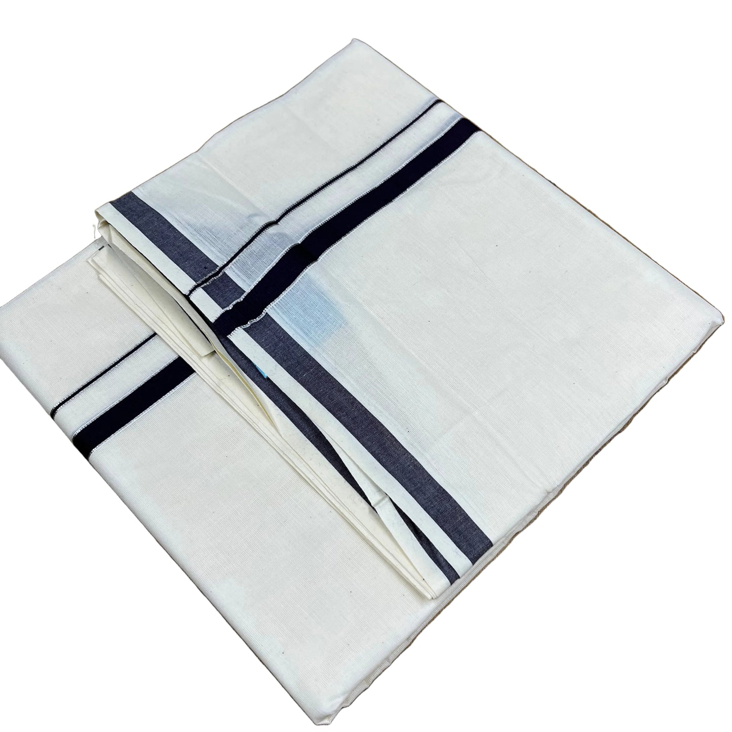 Southloom Pure Cotton Mundu with Silver Line And Purple Border (South Indian Kerala Dhoti)