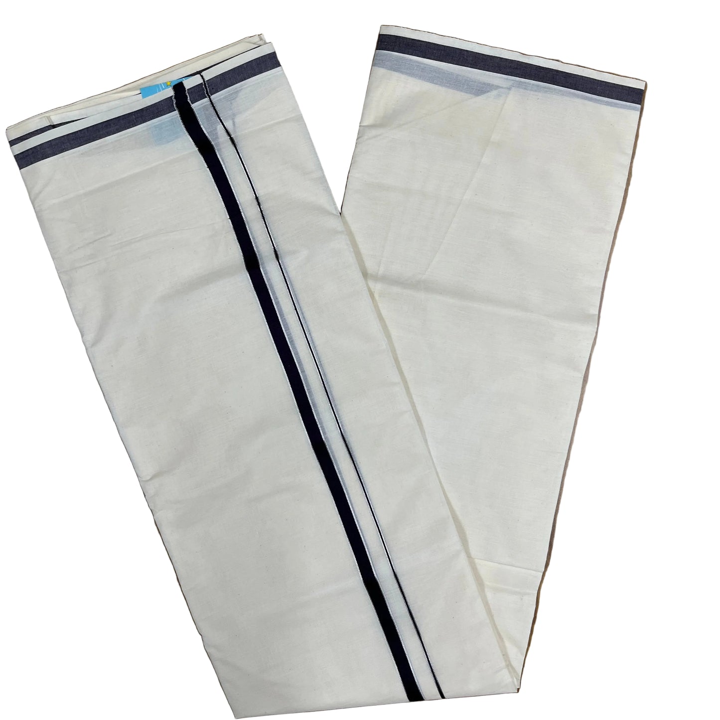 Southloom Pure Cotton Mundu with Silver Line And Purple Border (South Indian Kerala Dhoti)