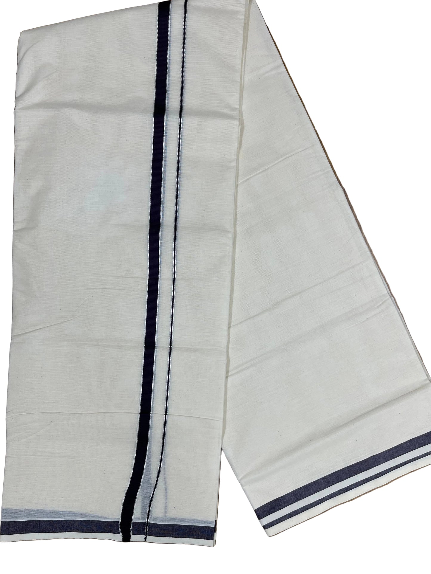 Southloom Pure Cotton Mundu with Silver Line And Purple Border (South Indian Kerala Dhoti)