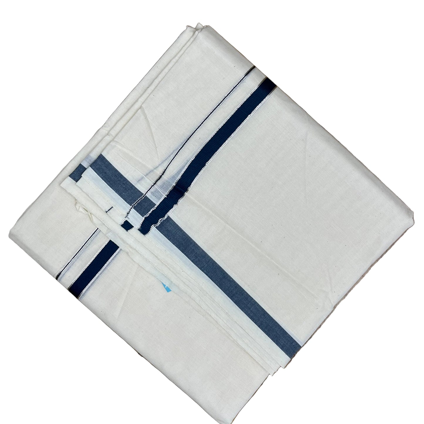 Southloom Pure Cotton Mundu with Silver Line And Blue Border (South Indian Kerala Dhoti)