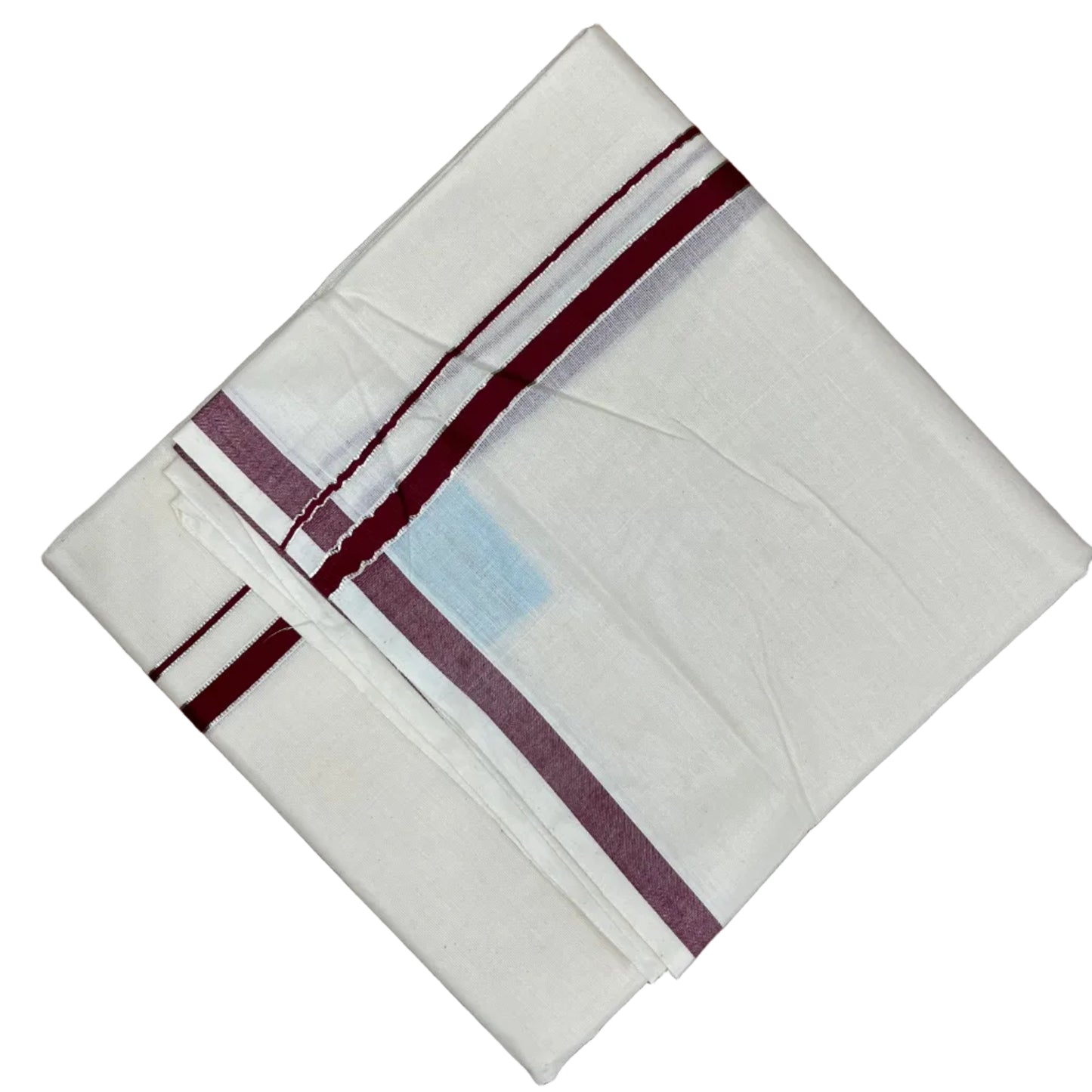 Southloom Pure Cotton Mundu with Silver Line And Maroon Border (South Indian Kerala Dhoti)