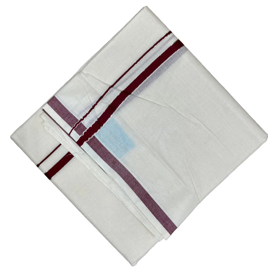 Southloom Pure Cotton Mundu with Silver Line And Maroon Border (South Indian Kerala Dhoti)