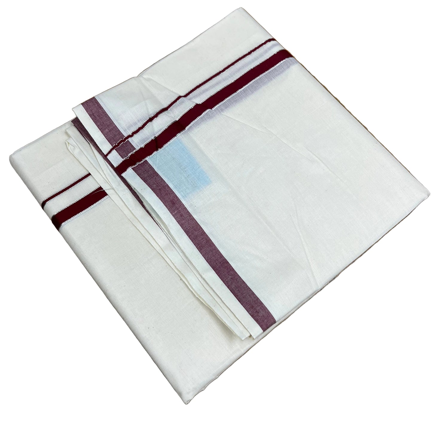 Southloom Pure Cotton Mundu with Silver Line And Maroon Border (South Indian Kerala Dhoti)
