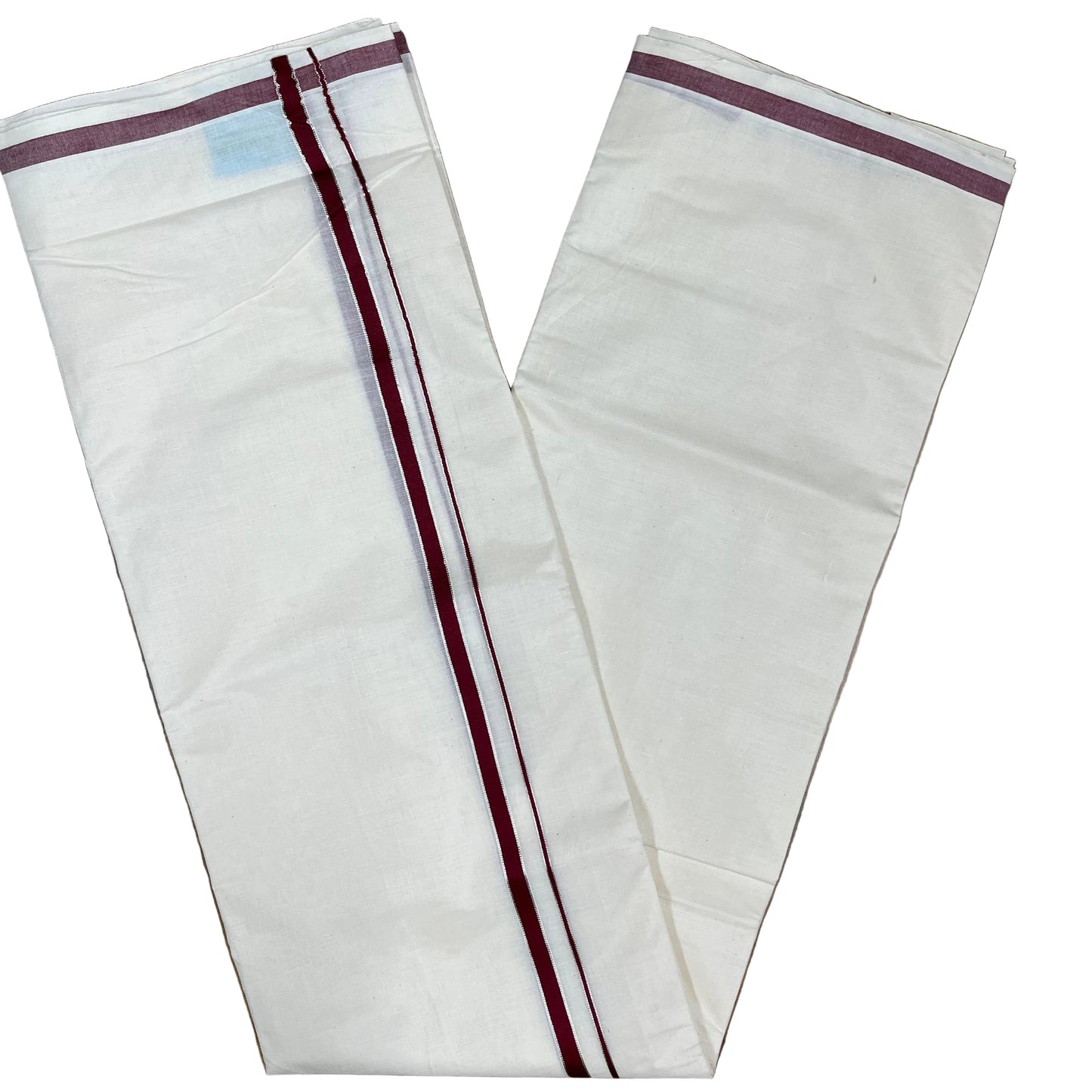 Southloom Pure Cotton Mundu with Silver Line And Maroon Border (South Indian Kerala Dhoti)