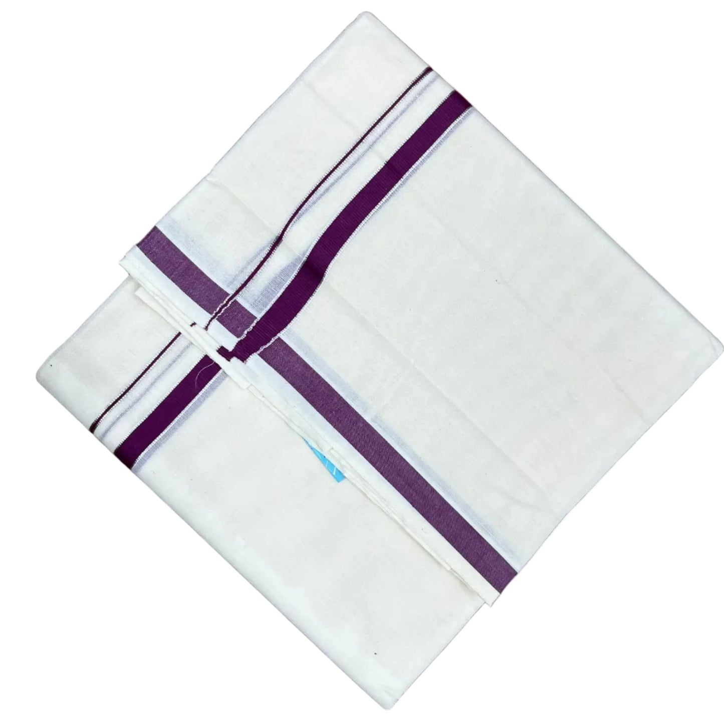 Southloom Pure Cotton Mundu with Silver Line And Purple Border (South Indian Kerala Dhoti)