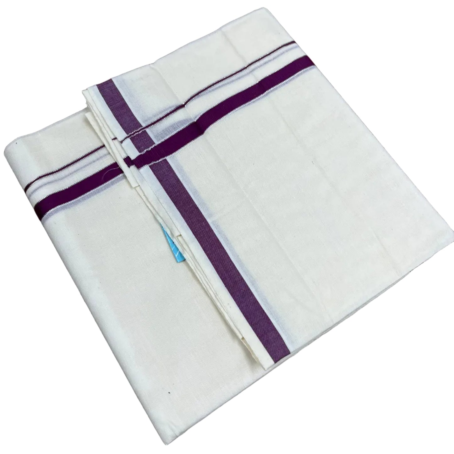 Southloom Pure Cotton Mundu with Silver Line And Purple Border (South Indian Kerala Dhoti)