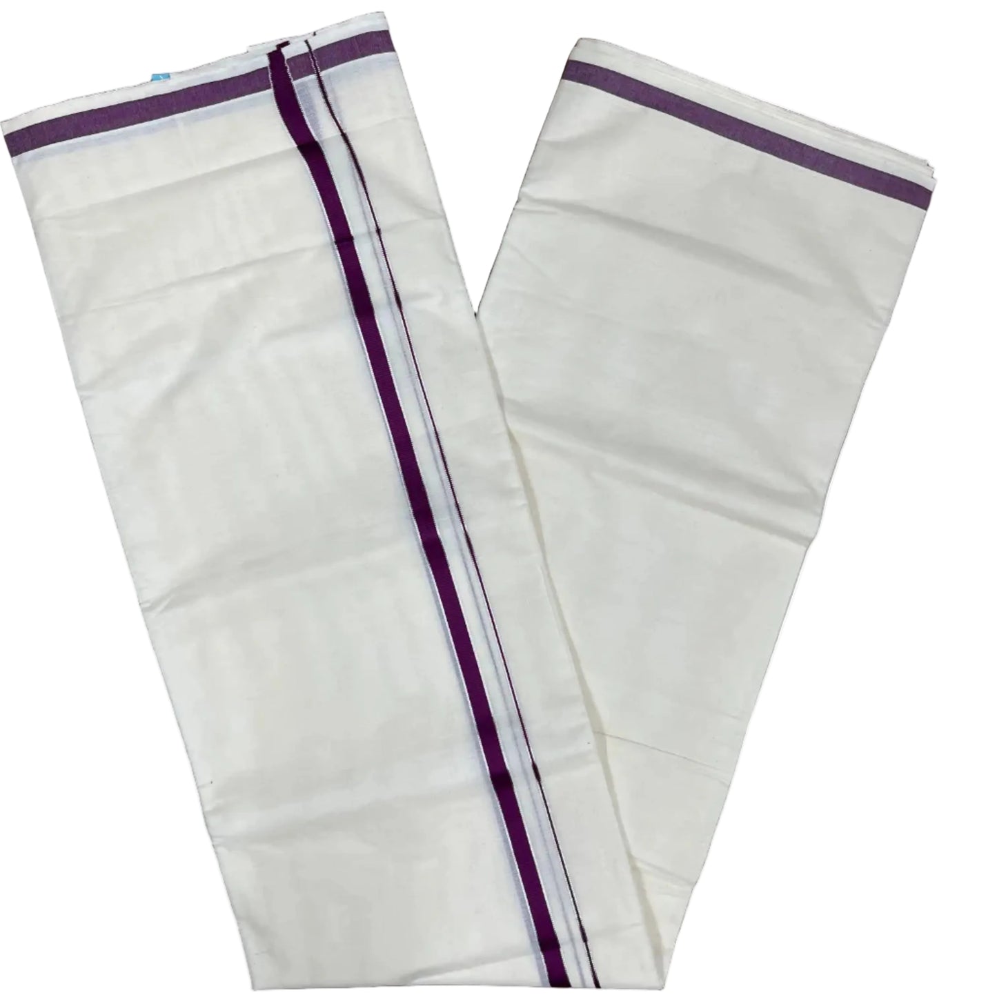 Southloom Pure Cotton Mundu with Silver Line And Purple Border (South Indian Kerala Dhoti)