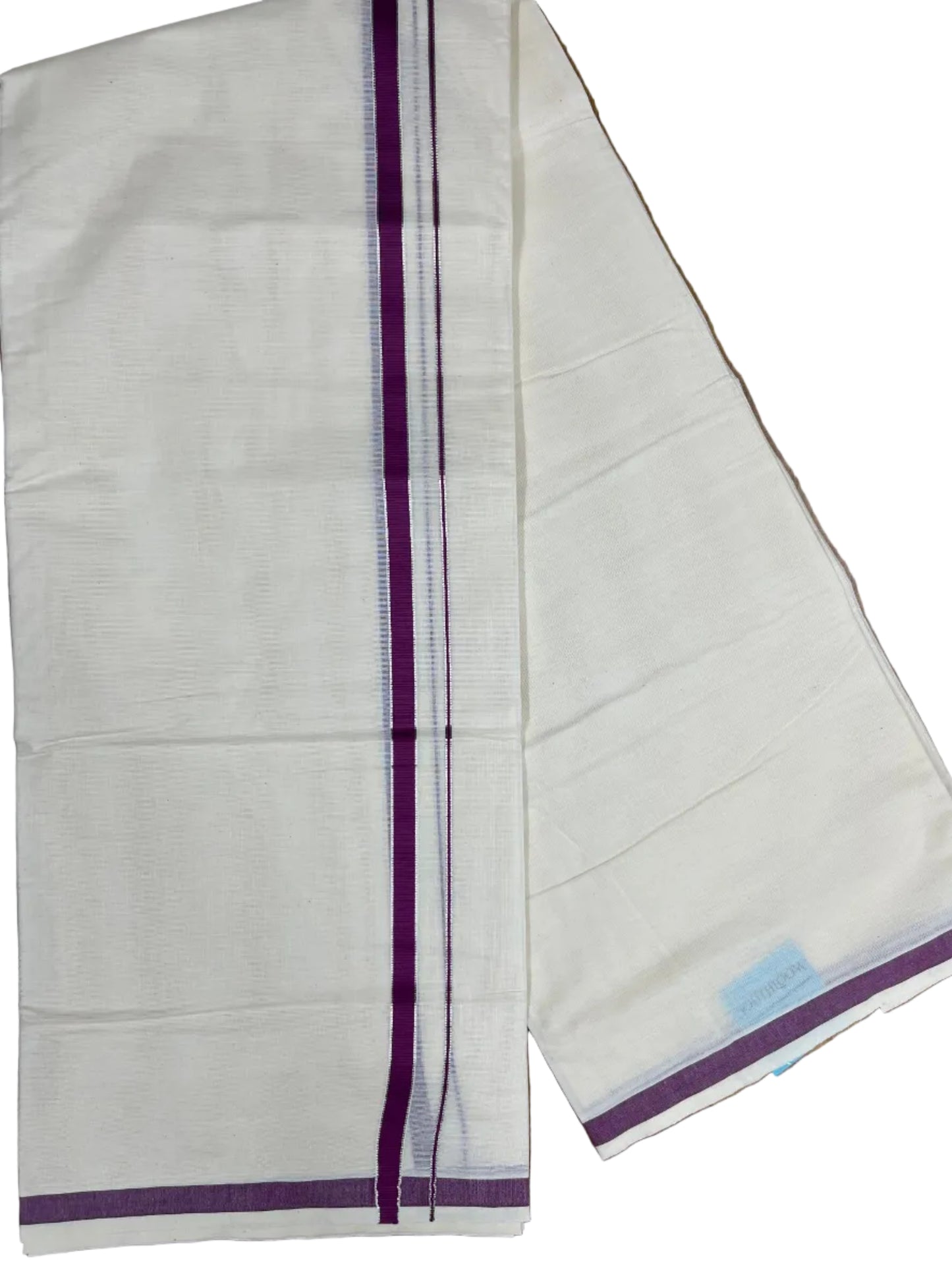 Southloom Pure Cotton Mundu with Silver Line And Purple Border (South Indian Kerala Dhoti)