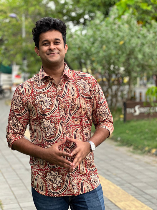 Southloom Jaipur Cotton Multi Coloured Hand Block Printed Shirt (Full Sleeves)