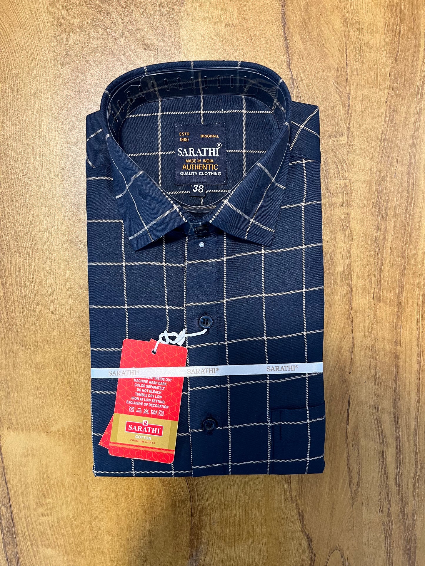 Pure Cotton Blue Check Design Shirt (38 FS)