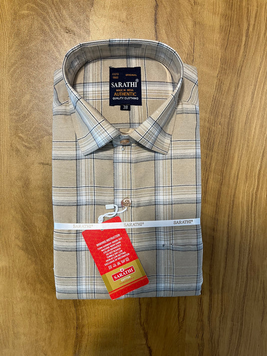 Pure Cotton Light Brown Check Design Shirt (38 FS)