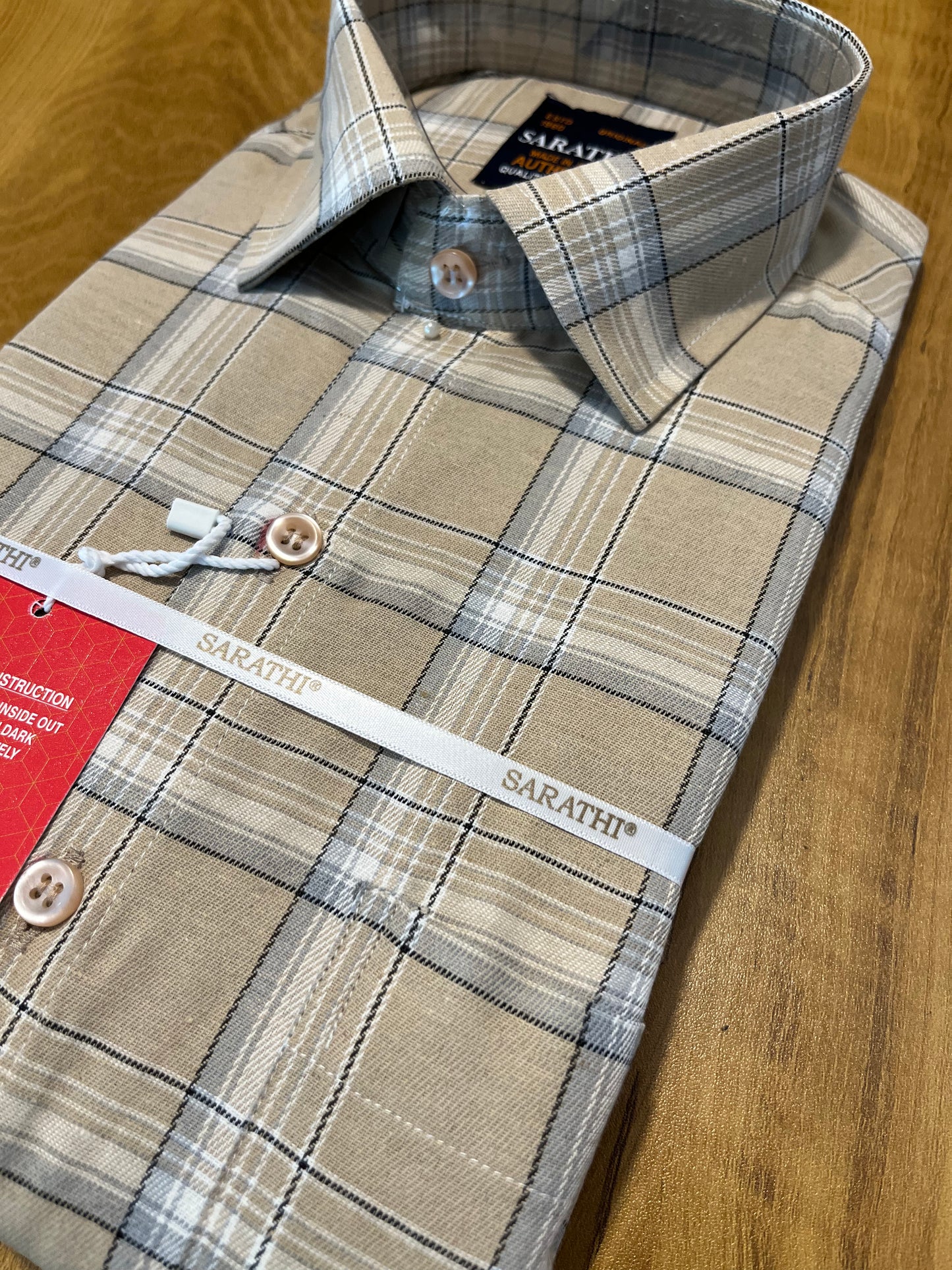 Pure Cotton Light Brown Check Design Shirt (38 FS)