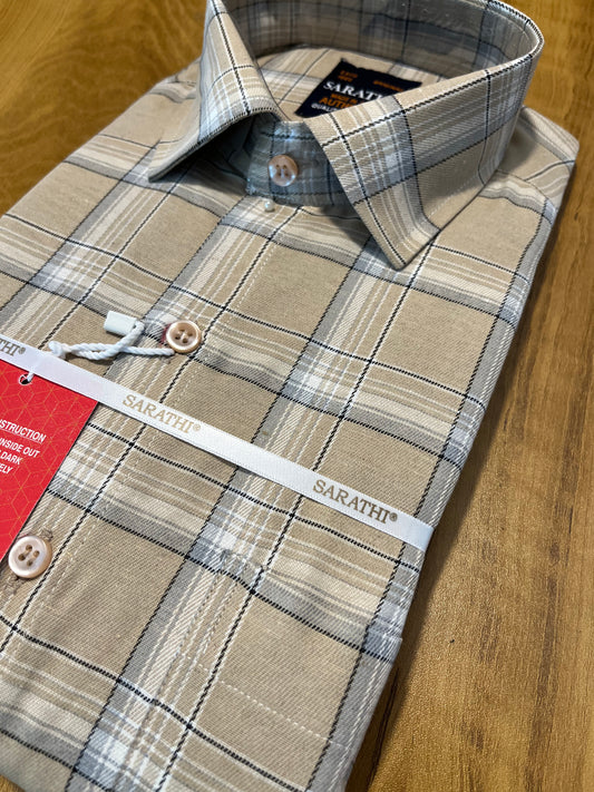 Pure Cotton Light Brown Check Design Shirt (38 FS)