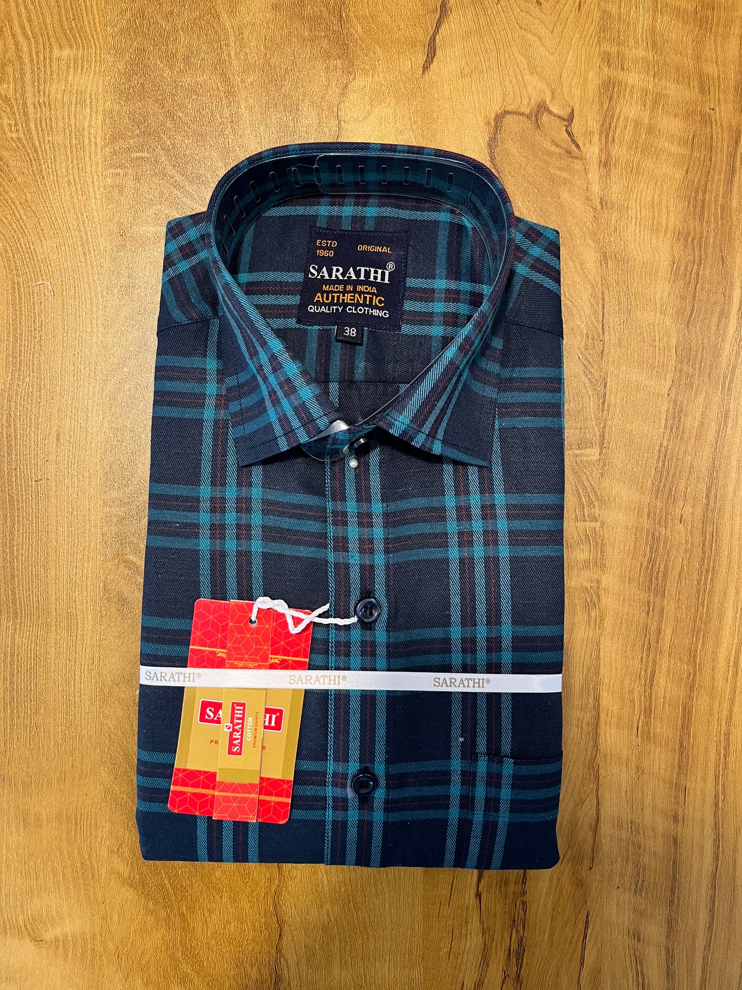 Pure Cotton Blue Check Design Shirt (38 FS)