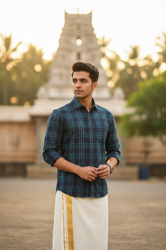 Pure Cotton Blue Check Design Shirt SLSHIRT 38 FS