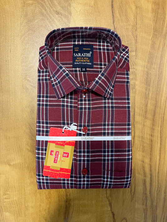 Pure Cotton Maroon Check Design Shirt (38 FS)