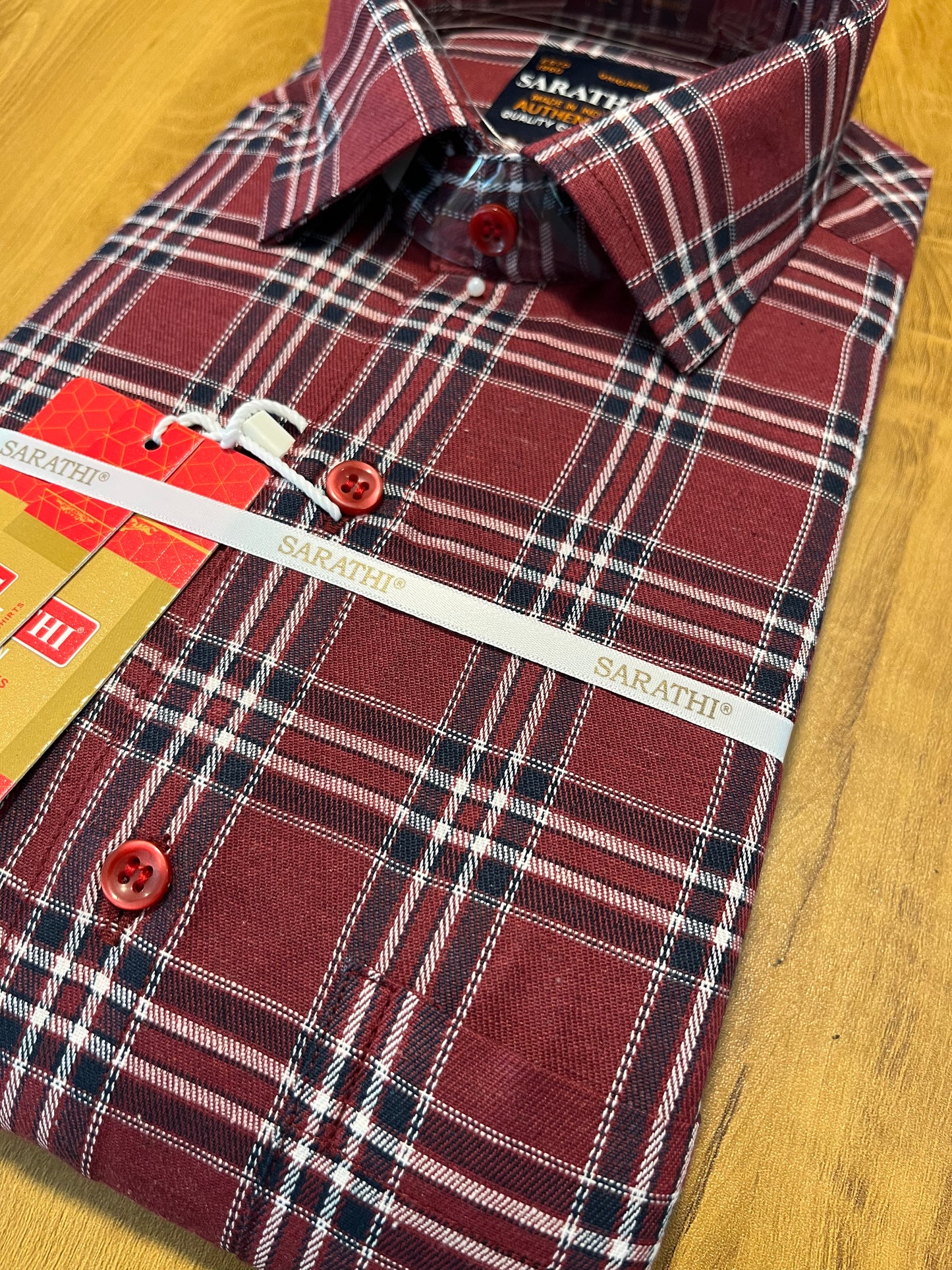 Pure Cotton Maroon Check Design Shirt (38 FS)