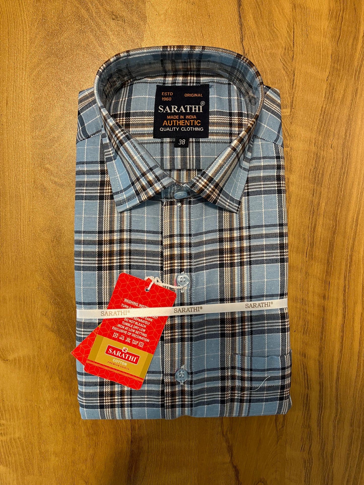 Pure Cotton Blue Check Design Shirt (38 FS)