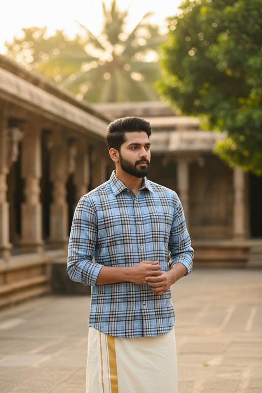 Pure Cotton Blue Check Design Shirt SLSHIRT 38 FS