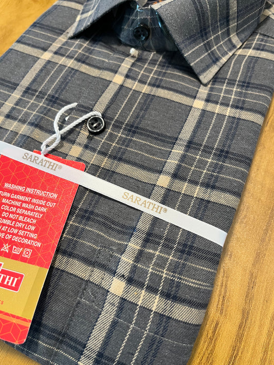 Pure Cotton Blueish Grey Check Design Shirt (38 FS)