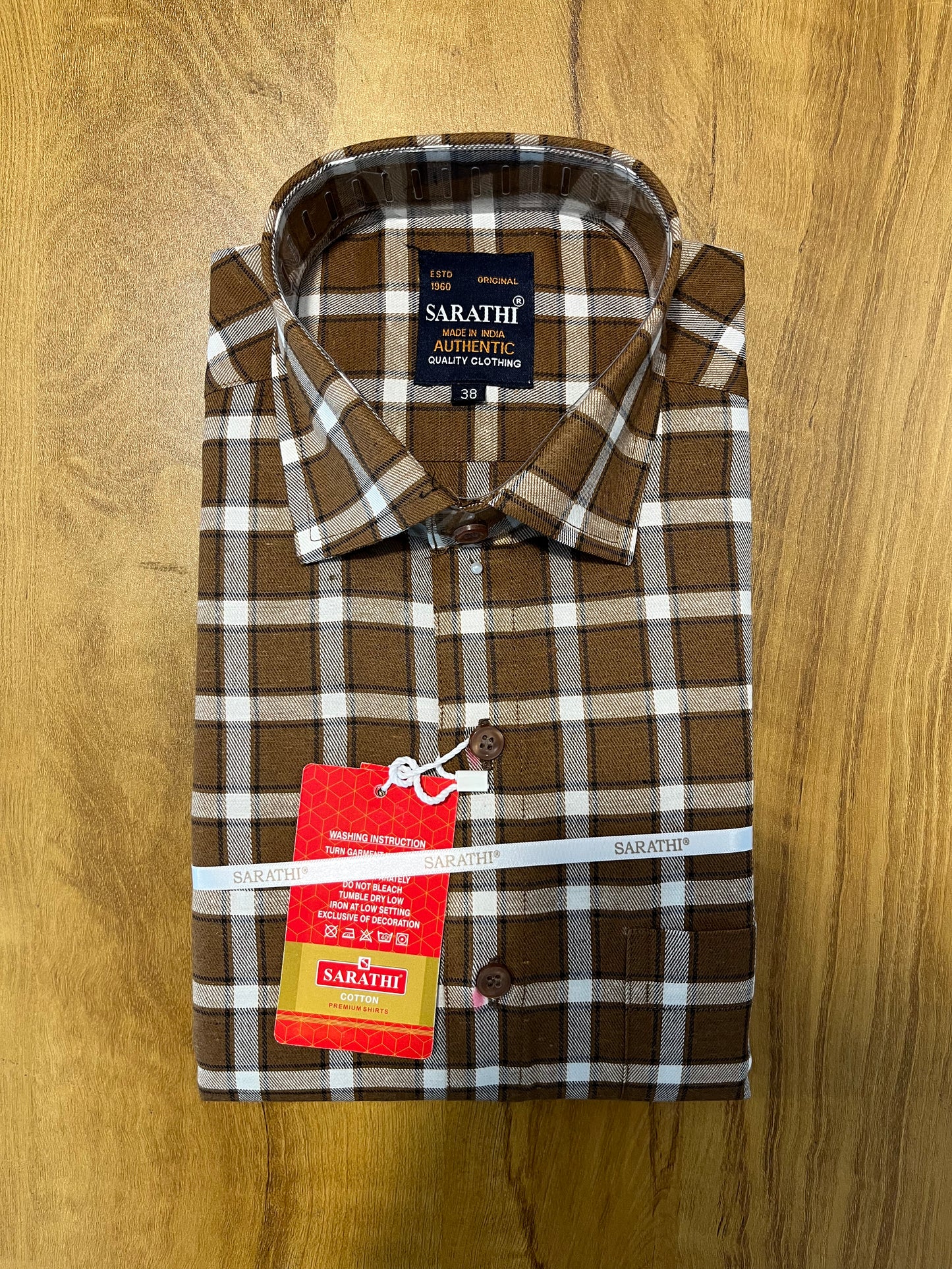 Pure Cotton Brown Check Design Shirt (38 FS)