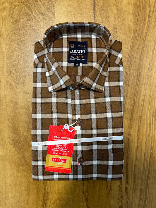 Pure Cotton Brown Check Design Shirt (38 FS)