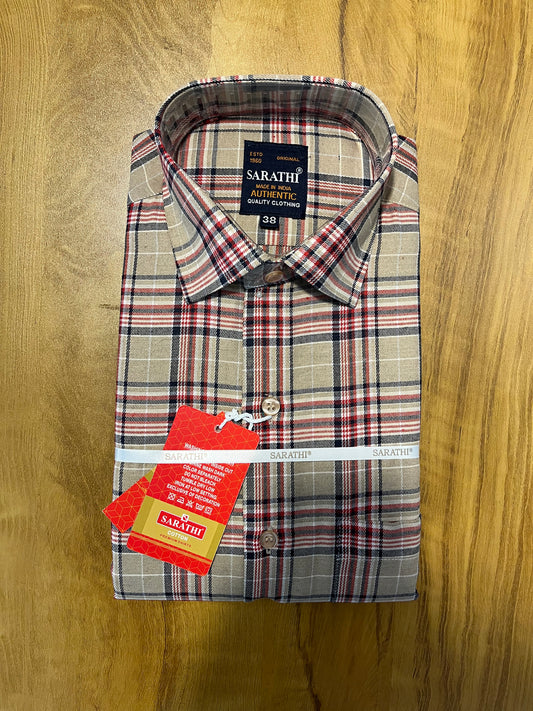 Pure Cotton Brown Check Design Shirt (38 FS)