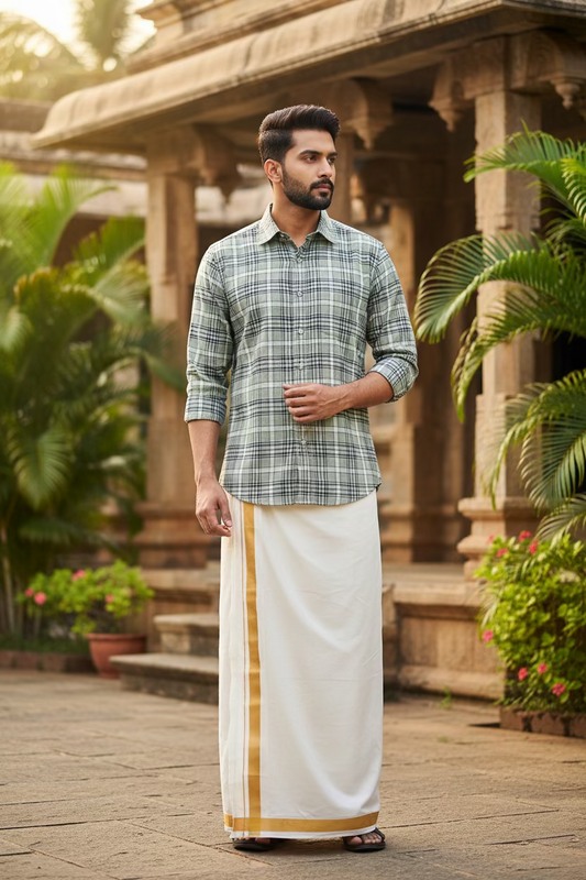 Pure Cotton Greenish Check Design Shirt SLSHIRT 38 FS