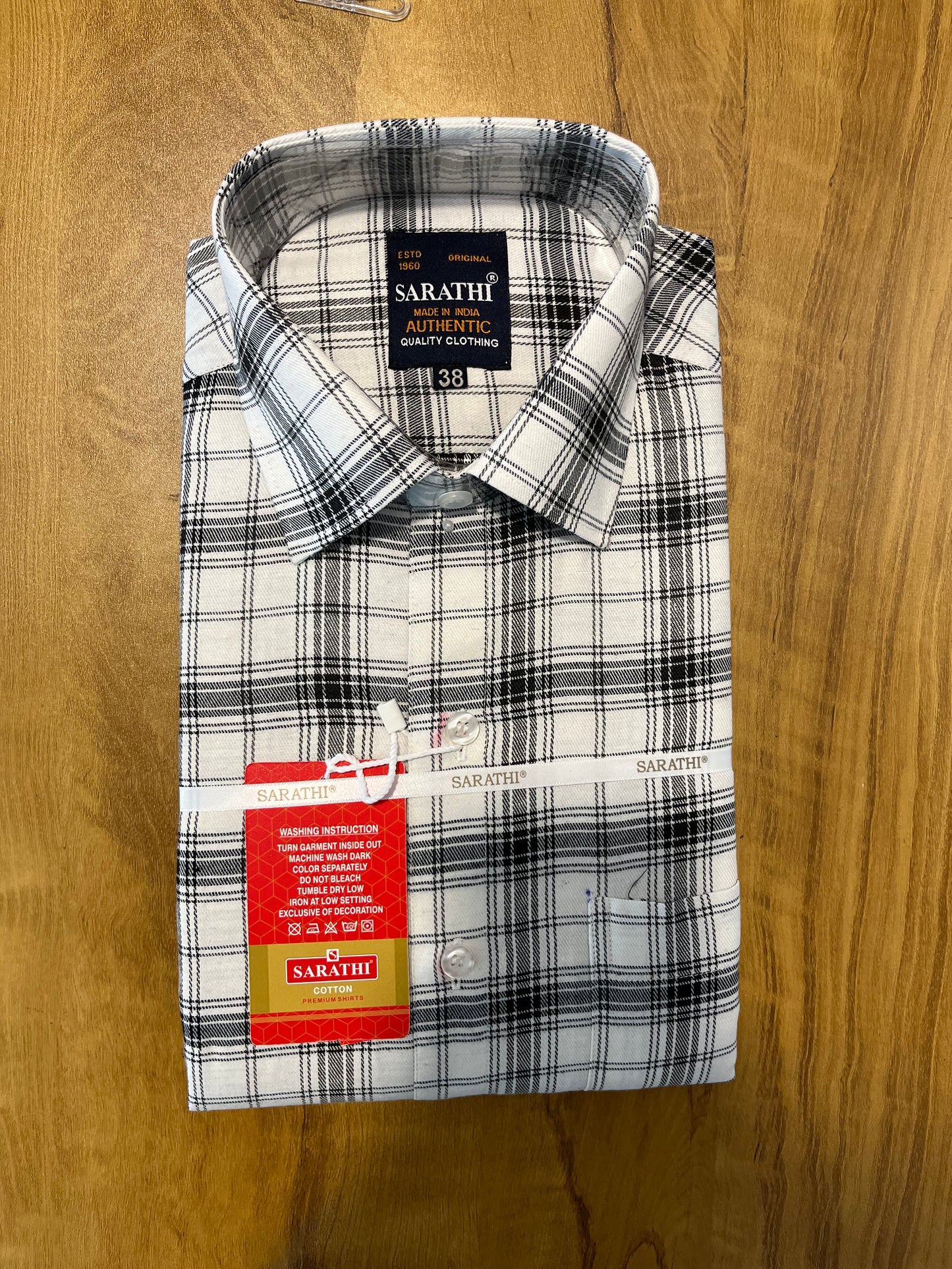 Pure Cotton White Check Design Shirt (38 FS)