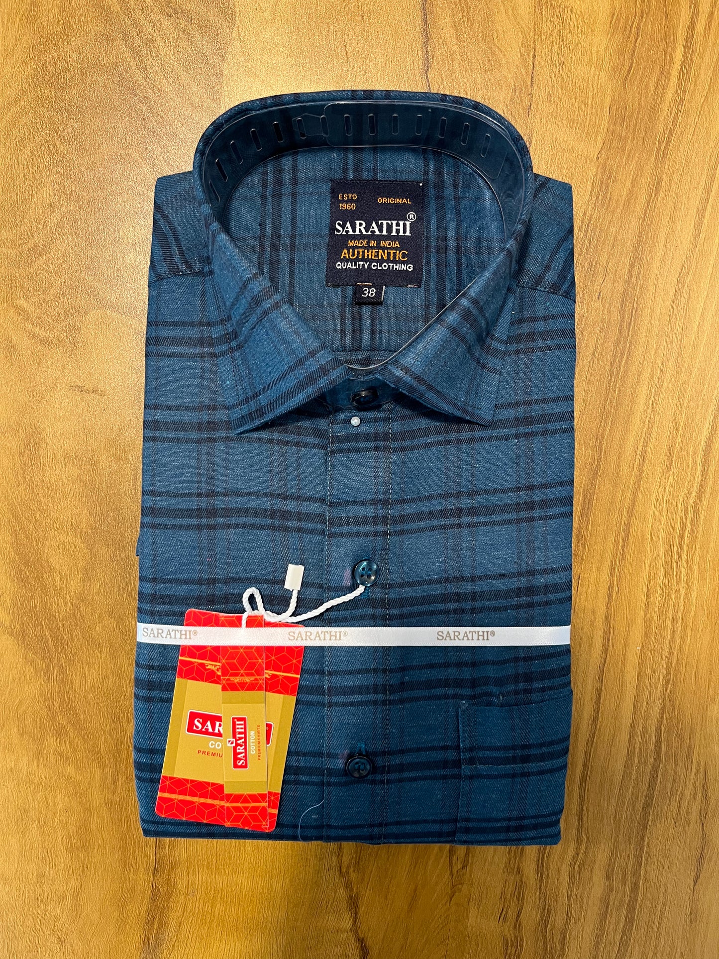 Pure Cotton Blue Check Design Shirt (38 FS)