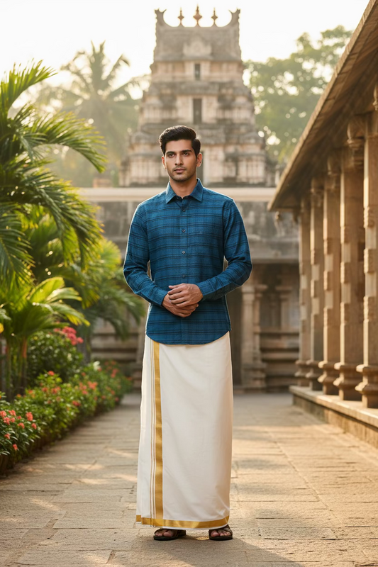 Pure Cotton Blue Check Design Shirt SLSHIRT 38 FS