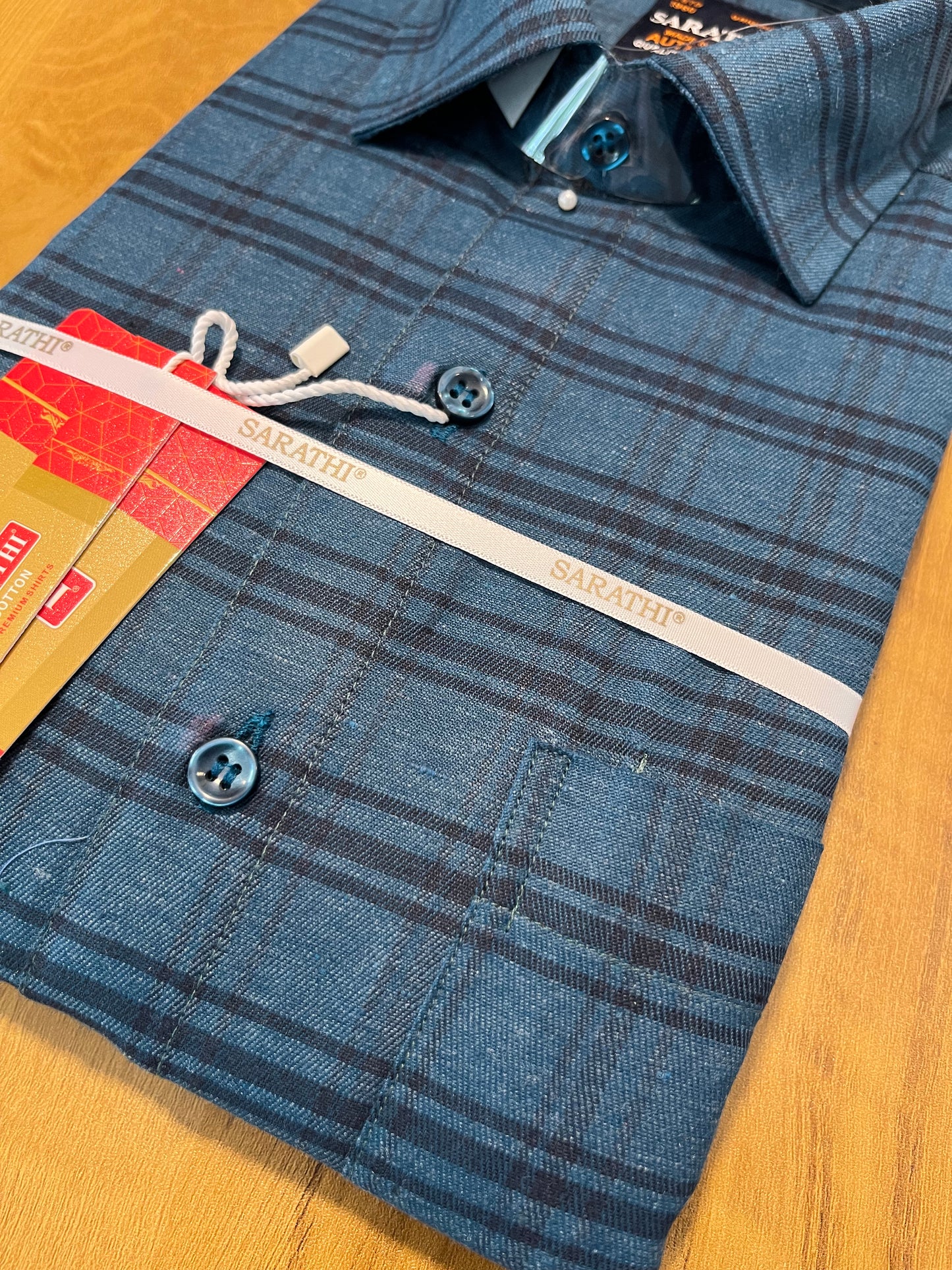 Pure Cotton Blue Check Design Shirt (38 FS)