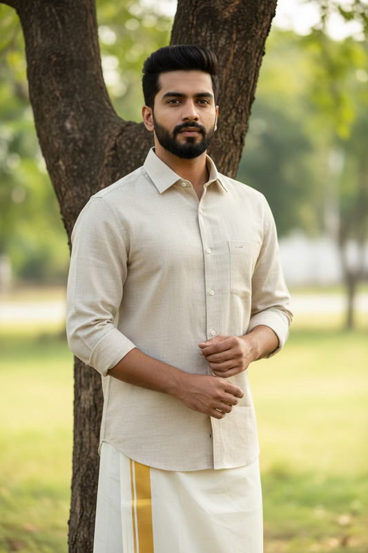 Pure Cotton Beige Plain Shirt SLSHIRT 48 FS
