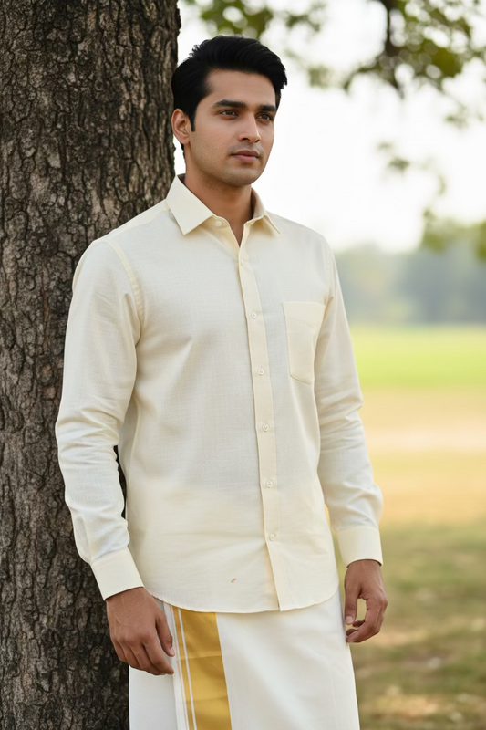Pure Cotton Creamish Plain Shirt SLSHIRT 48 FS