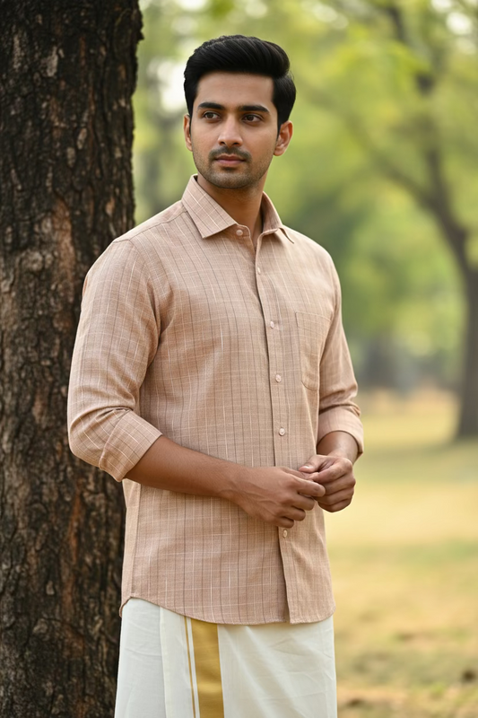 Pure Cotton Brown Plain Shirt SLSHIRT 48 FS