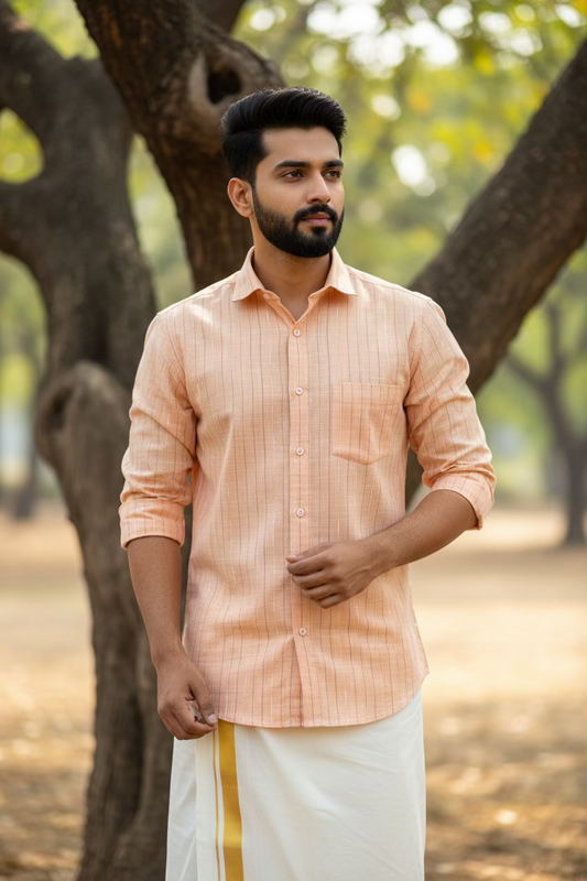 Pure Cotton Peachish Plain Shirt SLSHIRT 48 FS