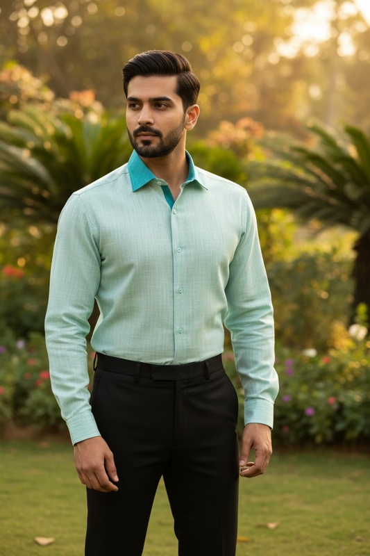 Pure Cotton Greenish Blue Plain Shirt SLSHIRT 48 FS