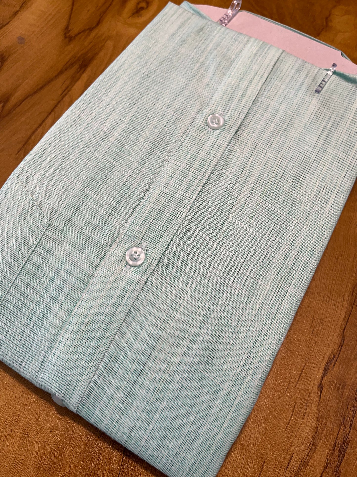 Pure Cotton Greenish Blue Plain Shirt (48 FS)