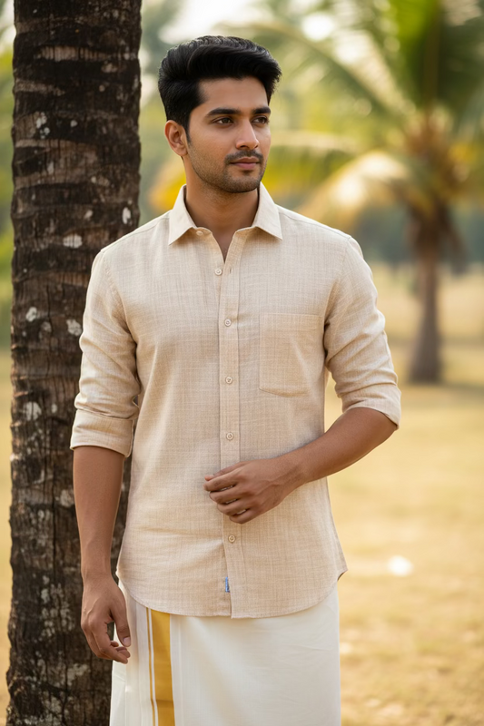 Pure Cotton Brownish Beige Plain Shirt SLSHIRT 46 FS