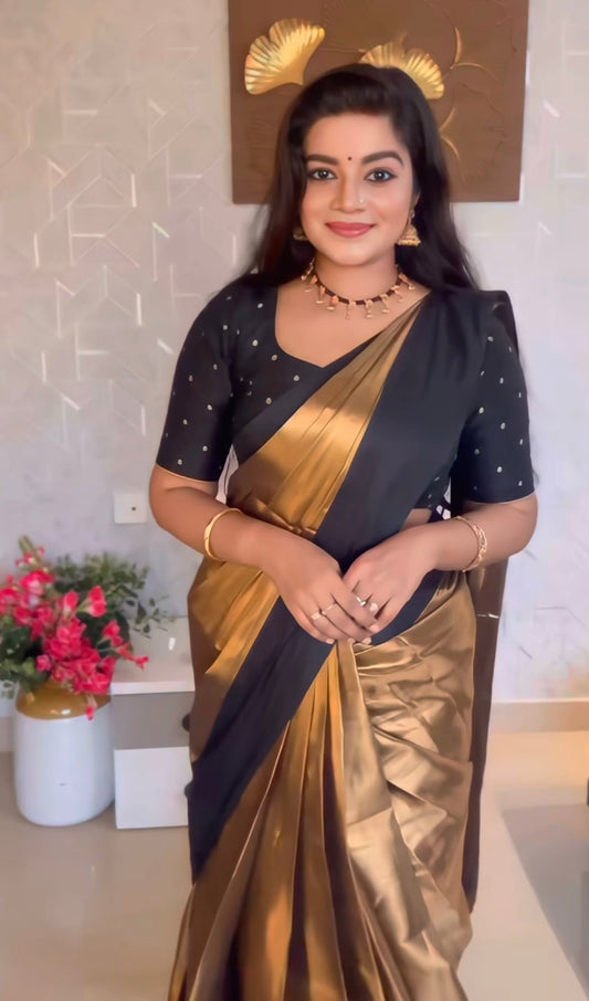 Southloom Special Semi Silk Saree with Gold Body and Black Border