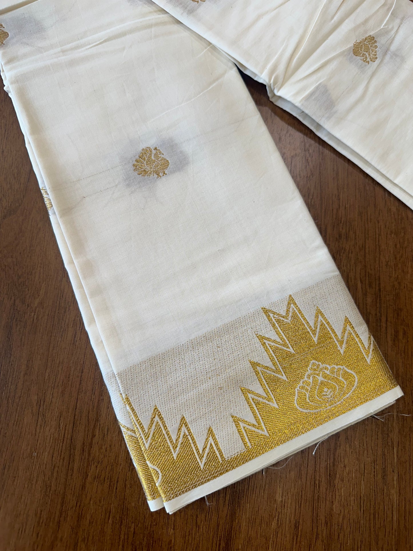 Kerala Plain Cotton Skirt Material with Kasavu Woven Border (4 meters)