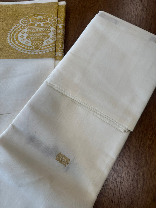 Kerala Plain Cotton Skirt Material with Kathakali Face Kasavu Woven Border (4 meters)