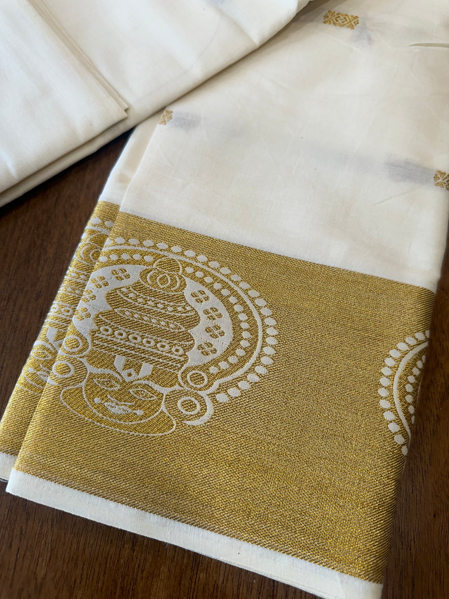 Kerala Plain Cotton Skirt Material with Kathakali Face Kasavu Woven Border (4 meters)