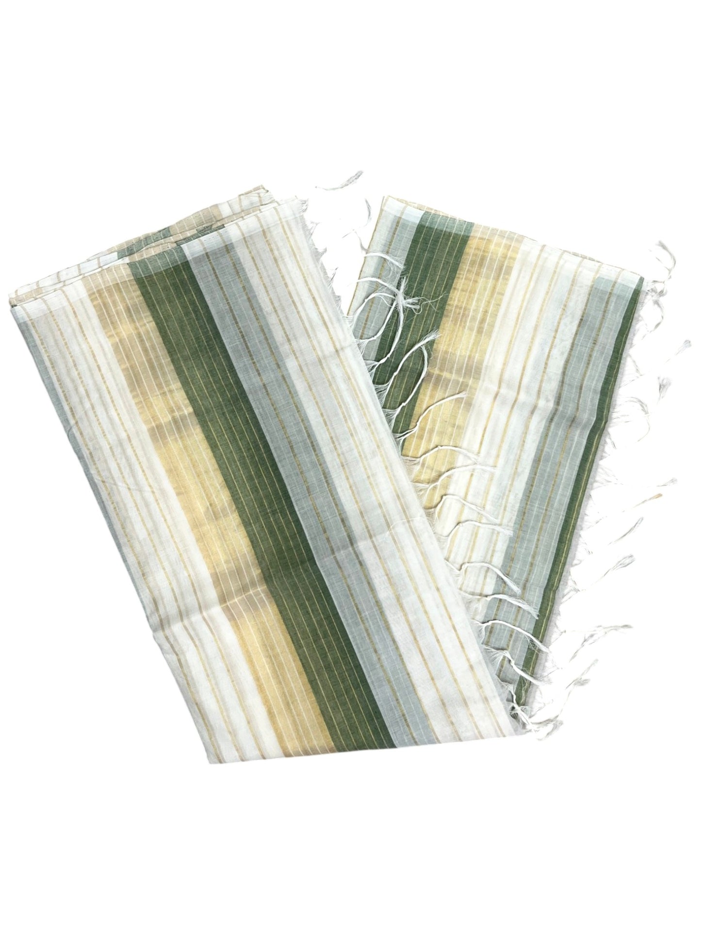 Southloom Super Premium Balaramapuram Handloom Cotton Gold And Green Lines On Body SL628