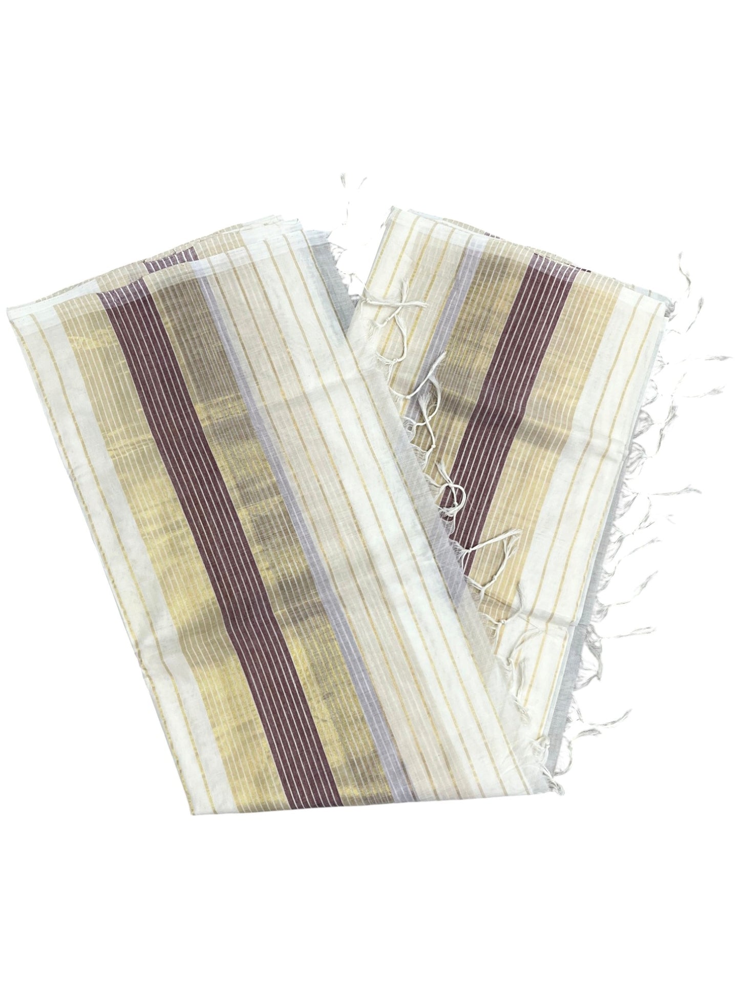 Southloom Super Premium Balaramapuram Handloom Cotton Gold And Maroon Lines On Body SL628