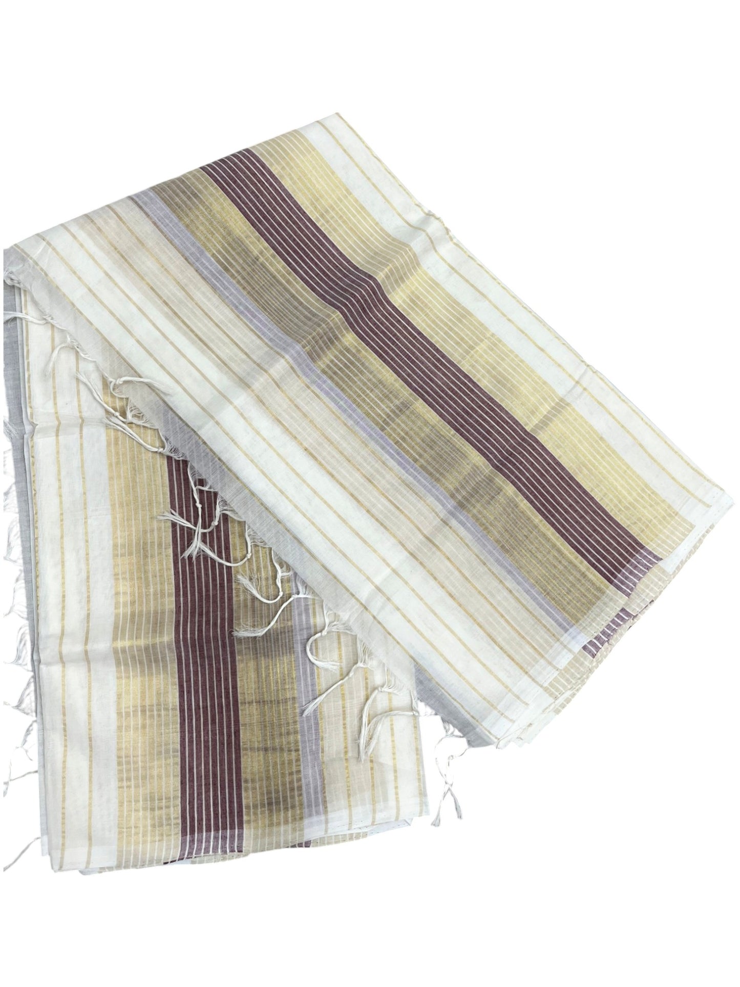 Southloom Super Premium Balaramapuram Handloom Cotton Gold And Maroon Lines On Body SL628